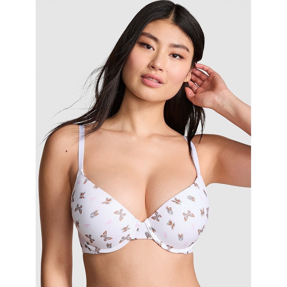 Victorias Secret PINK Wear Everywhere T-Shirt Bra Butterfly Print White 32C